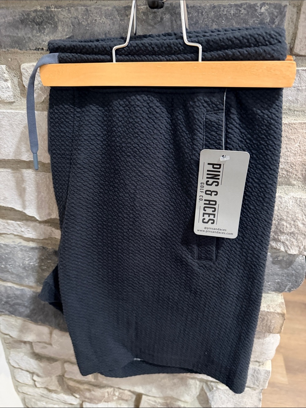 New Men's Pins & Aces Golf Co. Knit Drawstring Waffle Shorts in Black